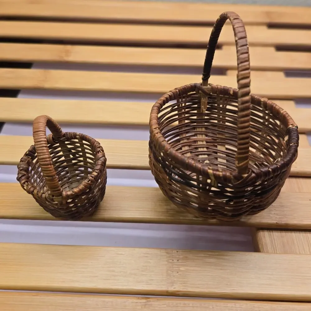 Vintage Miniature Woven Baskets Pair Set 2